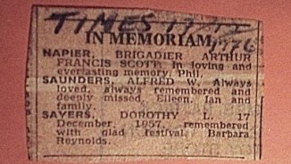 Clipped form The  Times (17 Dec. 1976). Note the inclusion of Sayers' middle initial. She always insisted on its appearance and for that reason we should never just say 'Dorothy Sayers.' Frankly, that's misogyny.